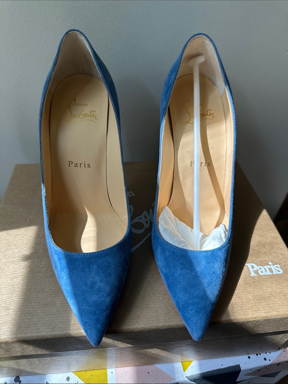 Christian Louboutin Blue Suede Pointed Toe Pumps